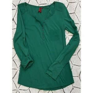 Red Camel Green Henley Top Womens Small Cotton Modal 2n1 Sleeve Soft Light Shirt
